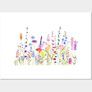 colorful wildflower watercolor Posters and Art